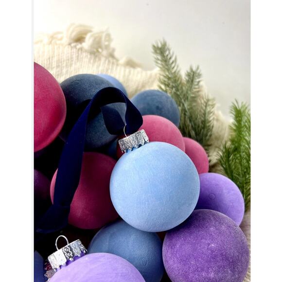 World Market Christmas Orniments Purple Flocked Set Of 9 ( Dark Purple) - Picture 1 of 4